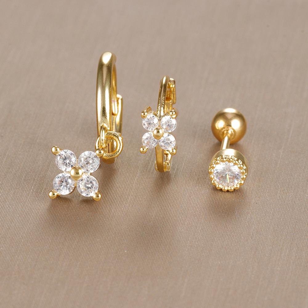 3-teiliges Vintage-Design-Set mit vier Zirkonia-Creolen für Frauen, winziger Knorpelpiercing-Ohrring aus Edelstahl, Schmuckgeschenk