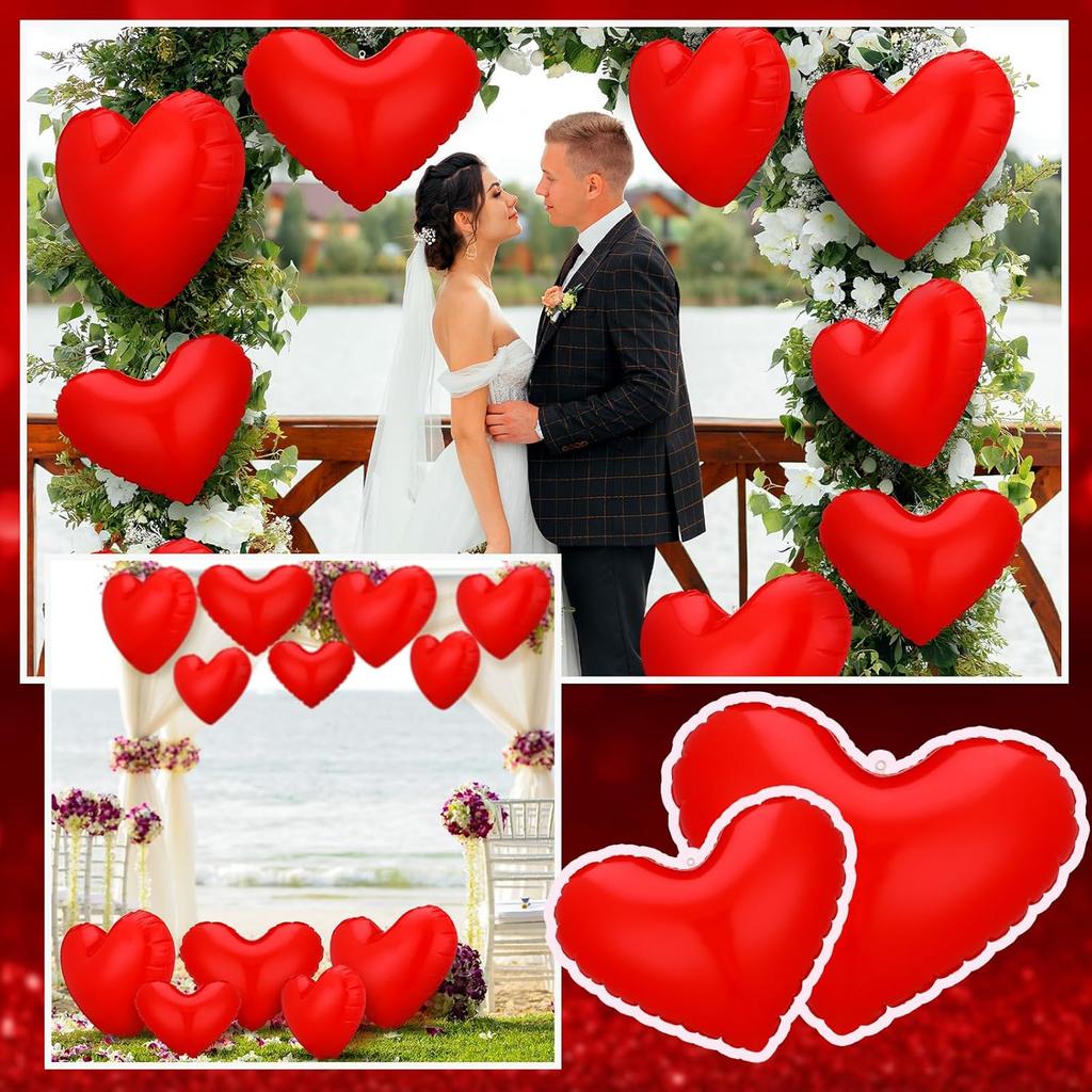 Jetec 12 Pcs Giant Valentine's Day Inflatable Heart Blow up Outdoor Decorations Include 6 Pcs 24'' and 6 Pcs 16'' PVC Valentines Outdoor Heart
