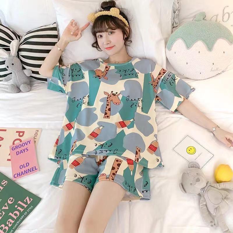 Women's Plus Size Summer Cartoon Pajama Set - Cute Donald Duck Short Sleeve Homewear