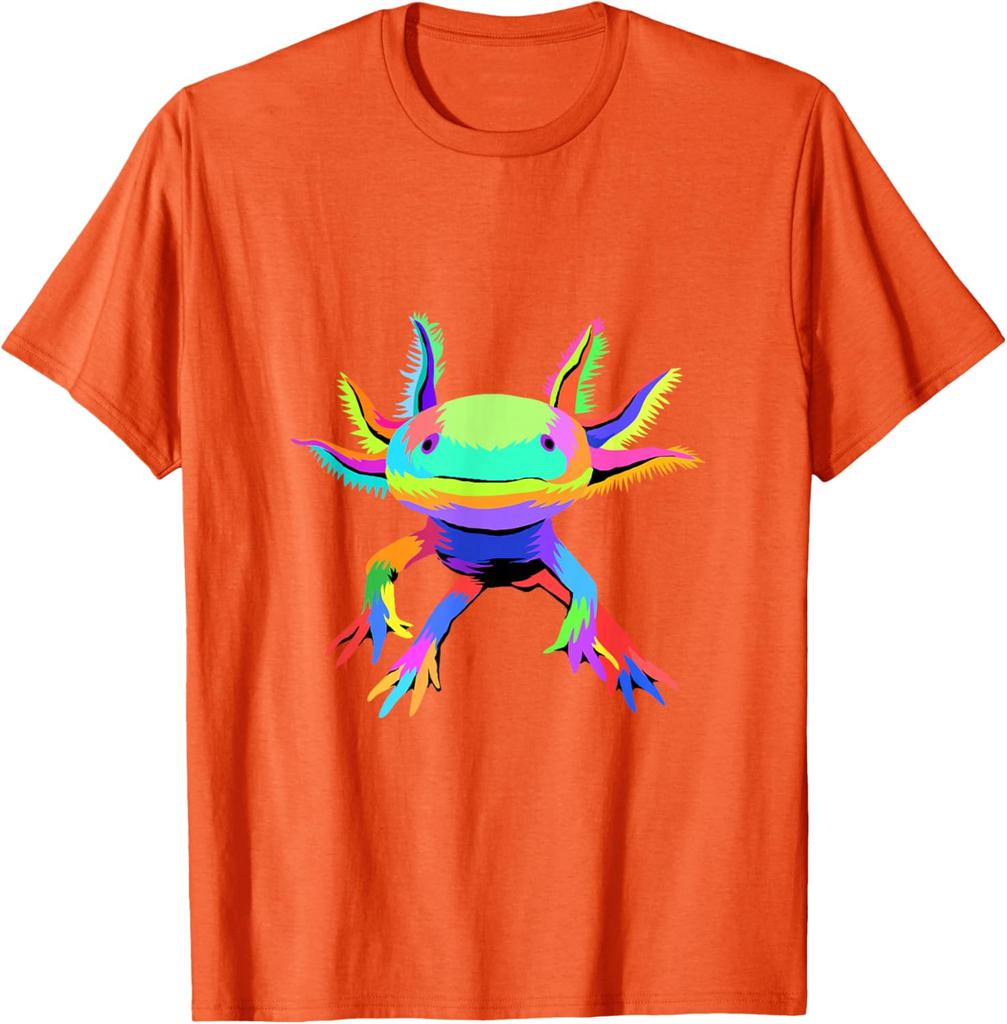 Colorful Pop Art Axolotl Lover Graphic Tee Breathable Cotton Casual T-Shirt for Men