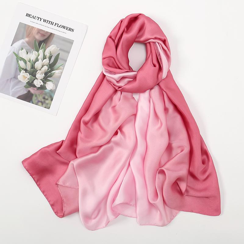 Temperament Women Luxury Scarf Gradient Scarf Silk Geometric  Muslim Headband Shawl Beach Neckerchie