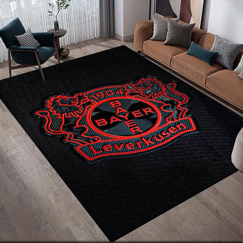 Bayer 04 Leverkusen Flannel Printed Carpet, Home Sofa Decoration for Living Room & Bedroom, Non‑Slip Play Flannel Floor Mat for Game Room