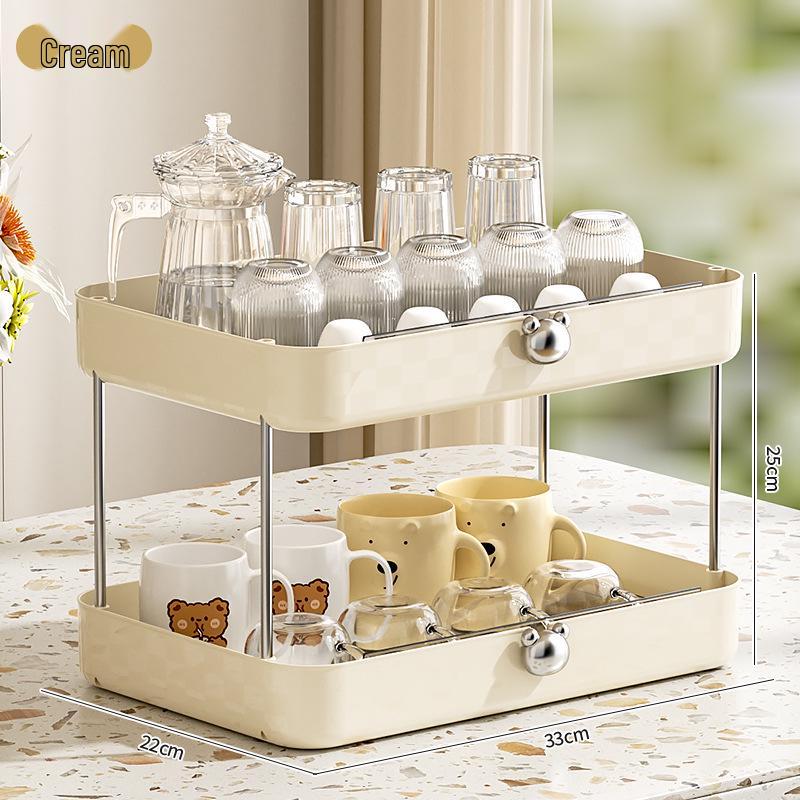 Light Luxury Cup Holder Rack - Large Capacity Kitchen & Living Room Storage with Drain Tray