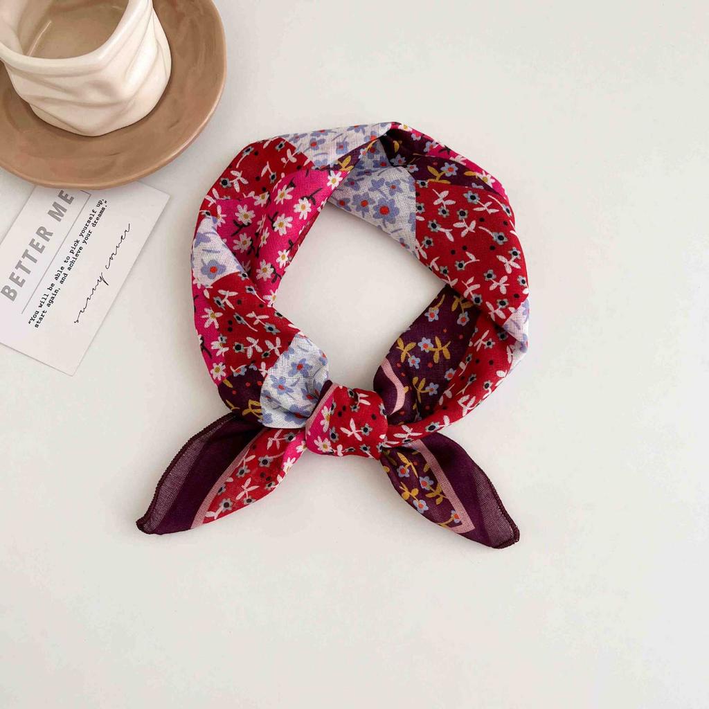 [18 cotton and linen] French high-end bag head small square scarf women's seaside photo silk scarf spring and autumn decorative versatile scarf