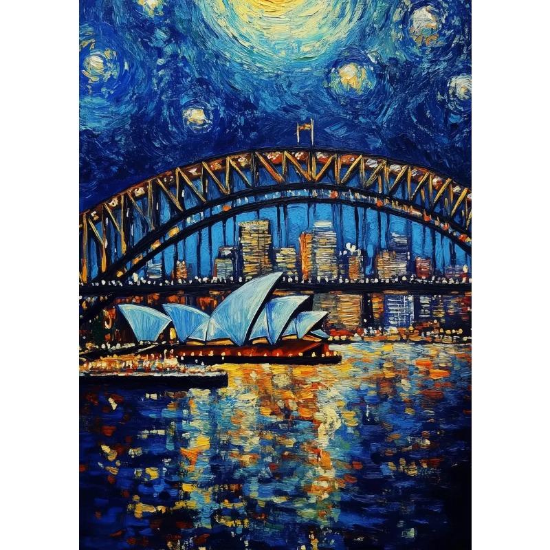 Abstract Van Gogh Landscape Poster Sydney Opera House Starry Night Prints Canvas Painting Wall Art for Home Living Room Decor