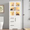 72x35x170 Cm Bathroom Cabinet, LED Storage, Double Glass Doors, 3 Drawers & 2 Cabinets, App-Controlled Light, Adjustable Shelves, Black Handles, White