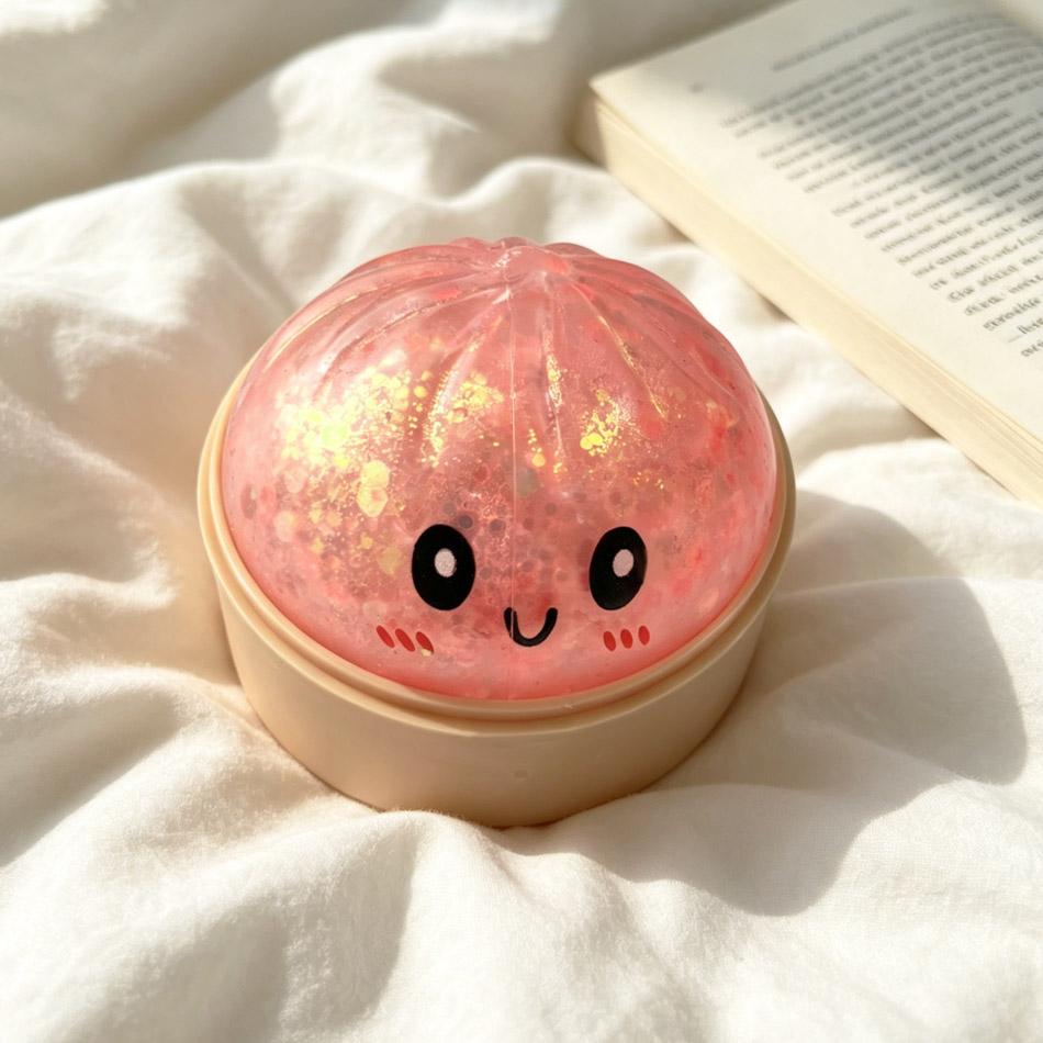 Hot Glitter Dumpling Squishy with Box Dumplings Sensory Steamer Soft Dough Ball for Decompression Fidget Toy Stress Relief Gift