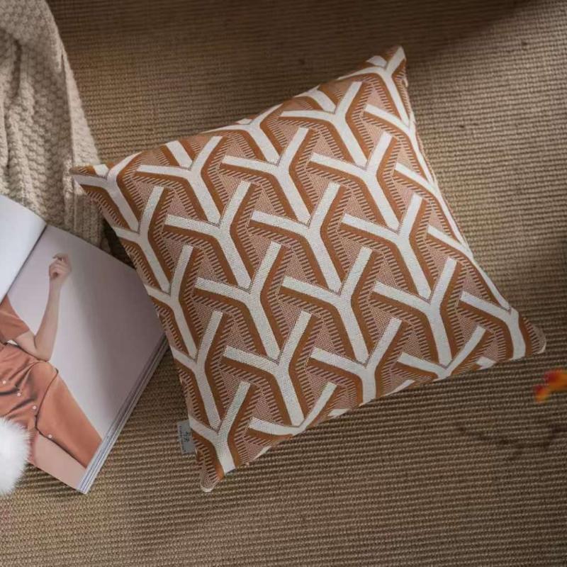 New Oat Color High End Geometric Jacquard Cushion Cover Double-Sided Modern Light Luxury Pillow Covers Decorative Decor Home
