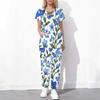 Women Plus Size Floral Printed Scrub Set Cutout Neck Short Sleeve Pocket Top Long Pants Two Piece