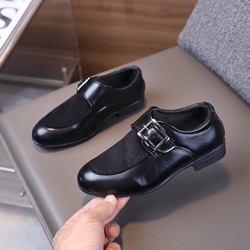 

Children Boys Leather Shoes New Retro Loafers Fashion Buckle Non-slip Pointed Toe Dress Shoes British Kids Oxford Shoes 26