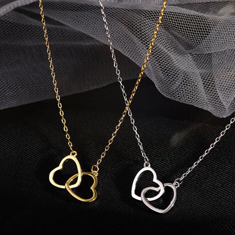 Personalizovaný jednoduchý dvojitý srdiečkový choker náhrdelník pre ženy Duté prívesky v tvare srdca Náhrdelník na kľúčnu kosť Darčeky pre dievčatá Šperky