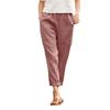 Women's Elastic Waist Straight Leg Linen Cotton Casual Pants Loose Fit Pocket Trousers