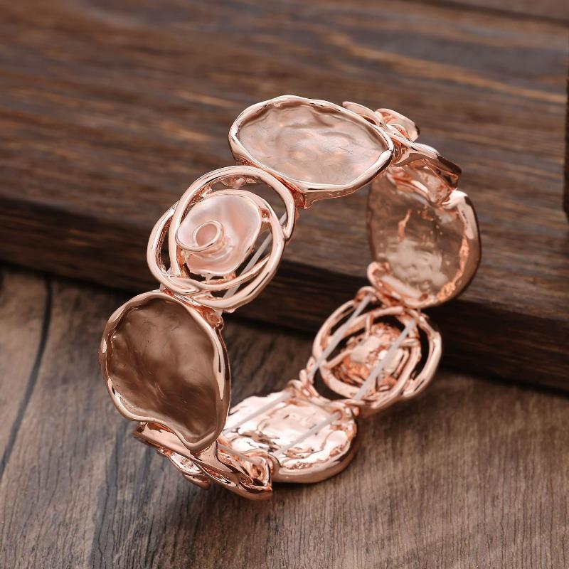 Color Painted Oil Geometric Rose Elastic Bracelet Premium Ladies Versatile Alloy Bracelet
