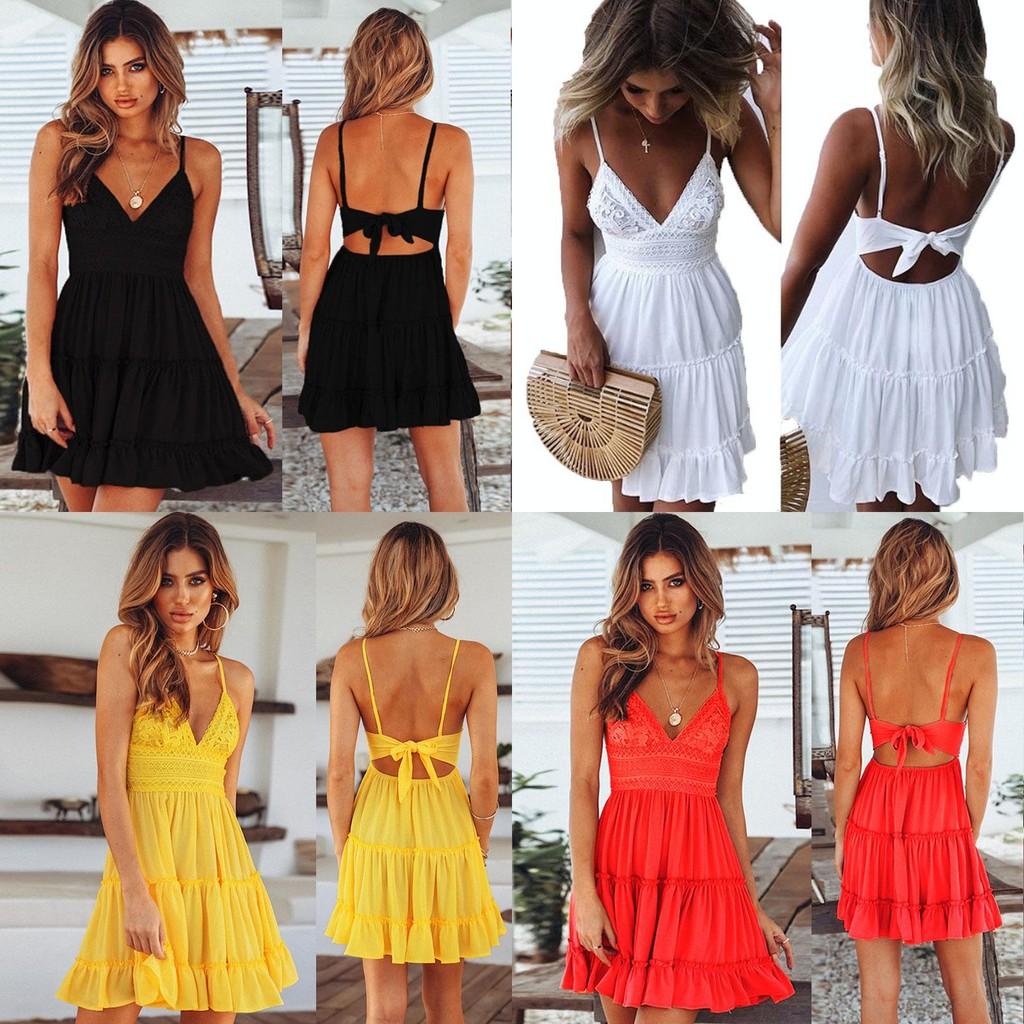 Stylish Women Summer Boho Short Mini Dress For Evening Cocktail And Beach Parties