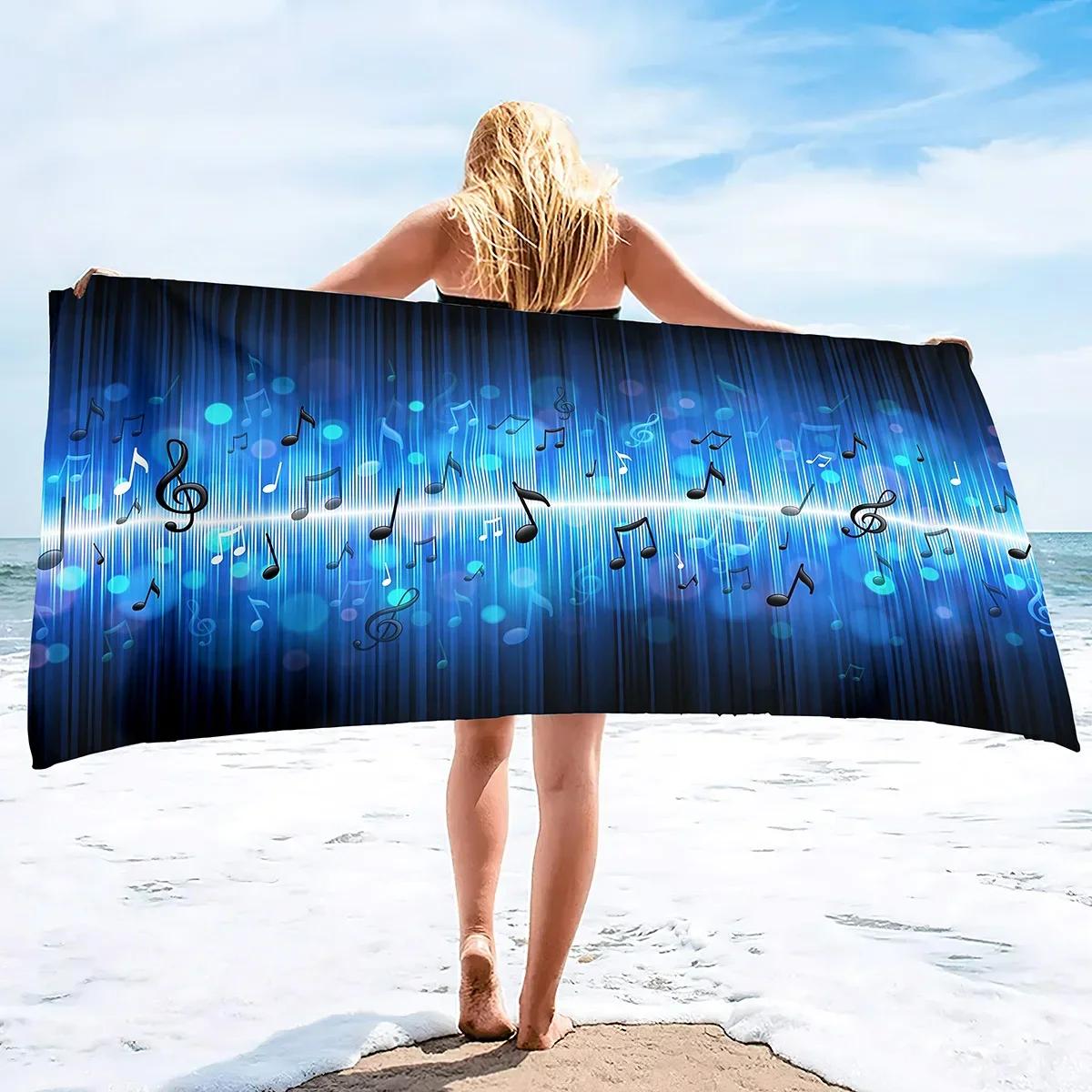 

Music Notes Print Sand Free Beach Towel Absorbent Bath Towel Quick Dry Lightweight Large Towels for Swimming Bathroom Spa Pool W40*H60(CM)