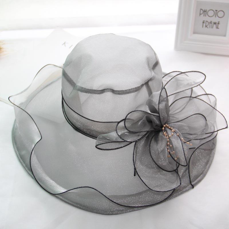 Korean Retro Floral Mesh Sun Hat - Women's Summer Fedora