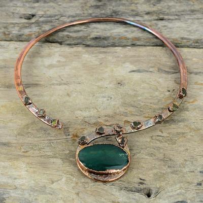 Collana Vasonite Collana in Rame Elettroformato con Pietra Preziosa Collana Regolabile Collana Ruvida in Tormalina Verde Gioielli Fatti a Mano Regali per Matrimonio