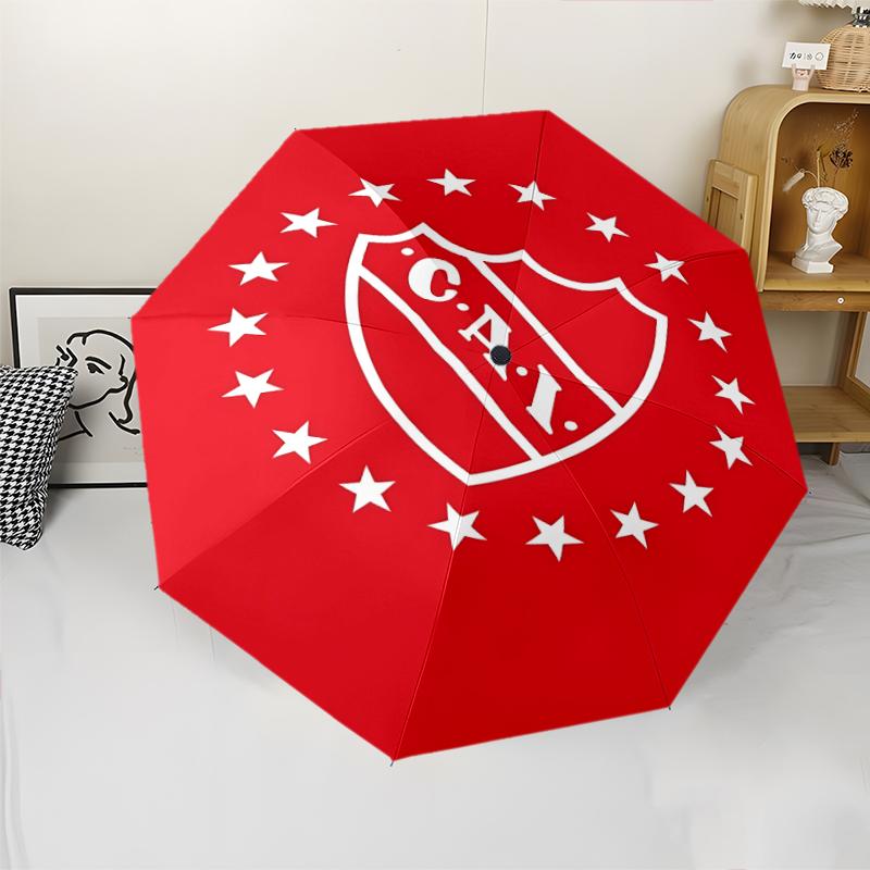 Club Atlético Independiente Print Automatic Umbrella, 8 Rib Iron Frame, Plastic Handle, Suitable for Outdoor Travel &Daily , Ideal Gift