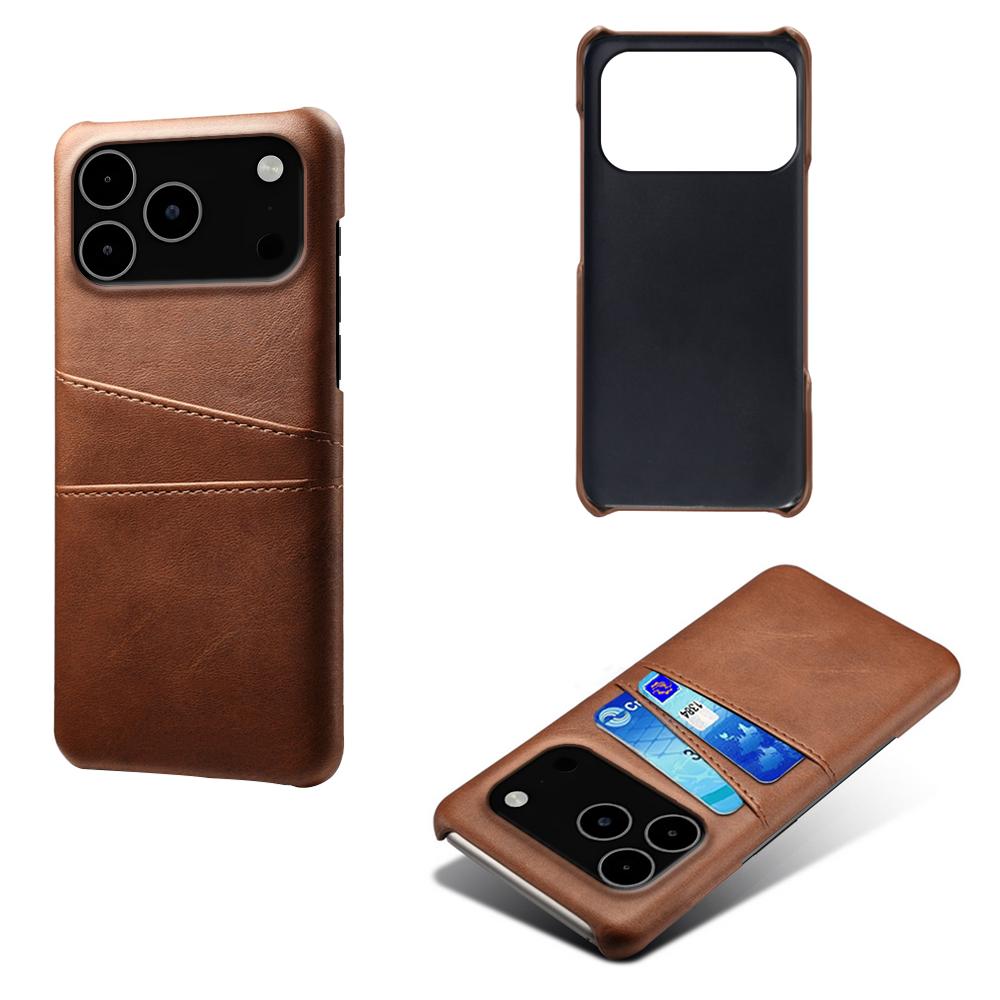 For iPhone 17 Pro Max Case Dual Card Slots PU Leather + Hard PC Phone Cover