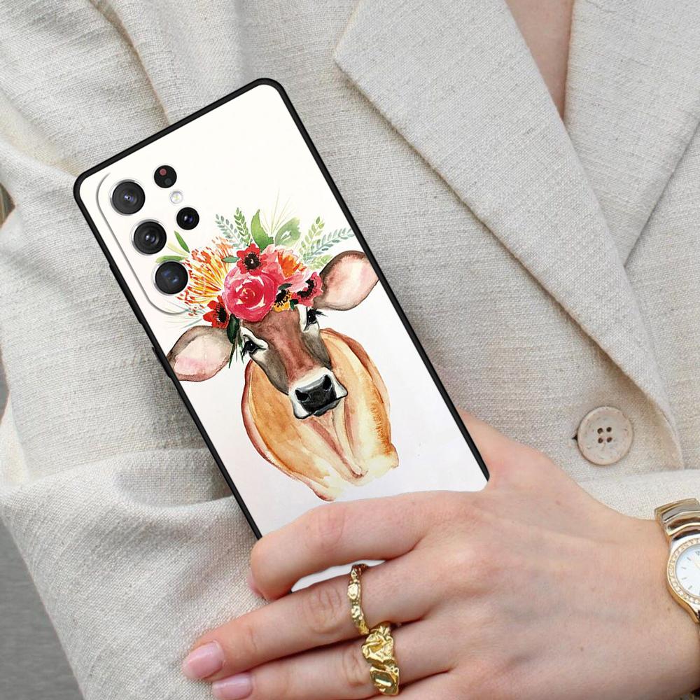 Animal cattle cow watercolor painting Cell Phone Case for Samsung Galaxy S26 Ultra S25 S24 S23 S22 S21 S20 Note10 Cover
