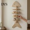 Small Apartment Space Saving Shelf Fish Bone Storage Rack, Wood Wall Mounted Floating Shelf, Ocean Style Bathroom Organizer for Aromatherapy