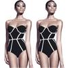 Costum de baie întreg push-up fără bretele pentru femei, negru peticit, costum de baie body, vară, doamnă, vacanță, îmbrăcăminte de plajă, costume de baie