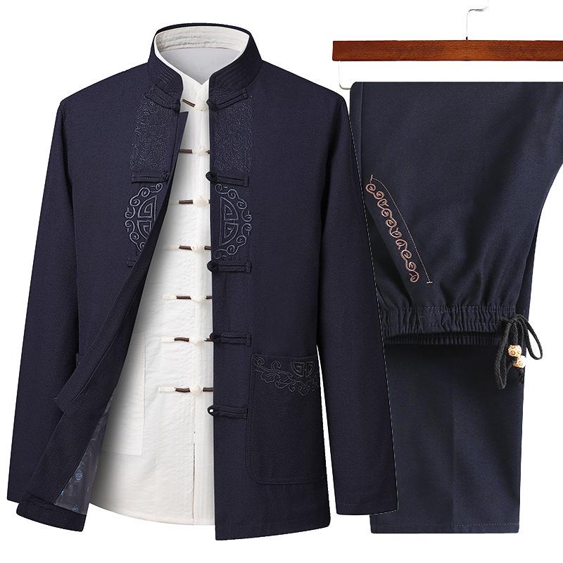 Men's Long-Sleeve Tang Suit Hanfu Set - Chinese Style Father's Birthday Outfit