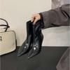 Herbst und Winter 2025 neue Mode-Pumps mit dünnem Absatz und mittlerem Absatz, spitz zulaufende Stiefeletten, weite Stiefel, einfarbige vielseitige Stiefel