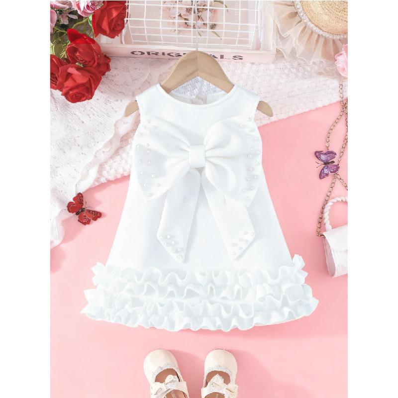 New Sweet Girl's Big Bow Beaded Cake Tank Dress