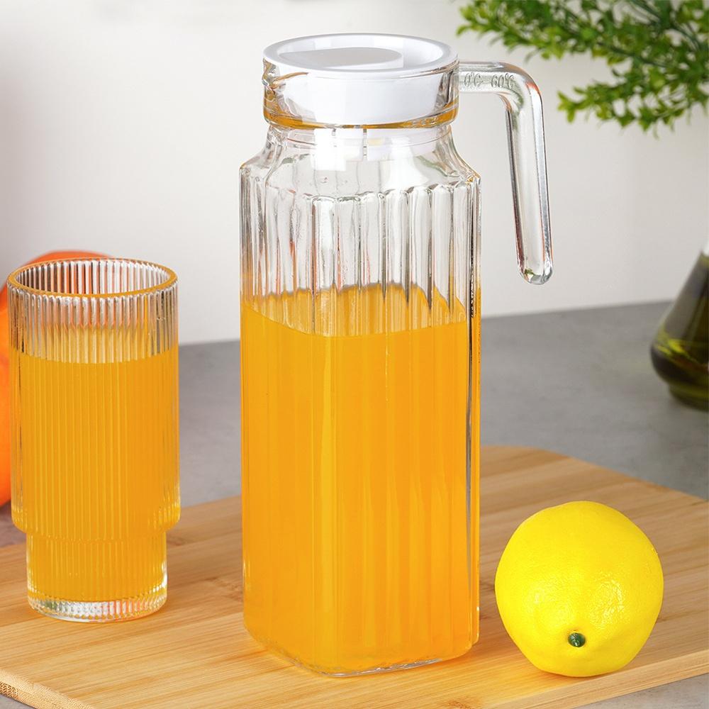 Jug for Drinks Water Juice Lemonade Glass Narrow Lid for Refrigerator 1L