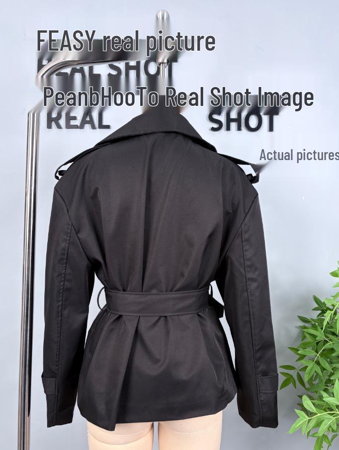 European and American Style Women's Solid Color Belted Short Jacket Windbreaker.