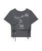 Aejeuyua Horse Eyelet Oversized T-Shirt Charcoal