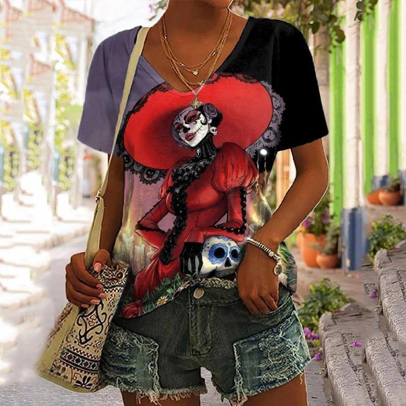 Очаровательная футболка с принтом «Стрекоза» — модный вырез с V-образным вырезом — — фото 10