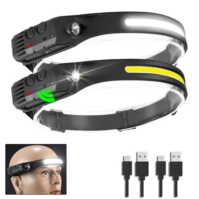USB Rechargeable LED COB Sensor Headlamp White Light Head Torch Work Lamp Outdoor Waterproof Camping Fishing Lantern Headlight