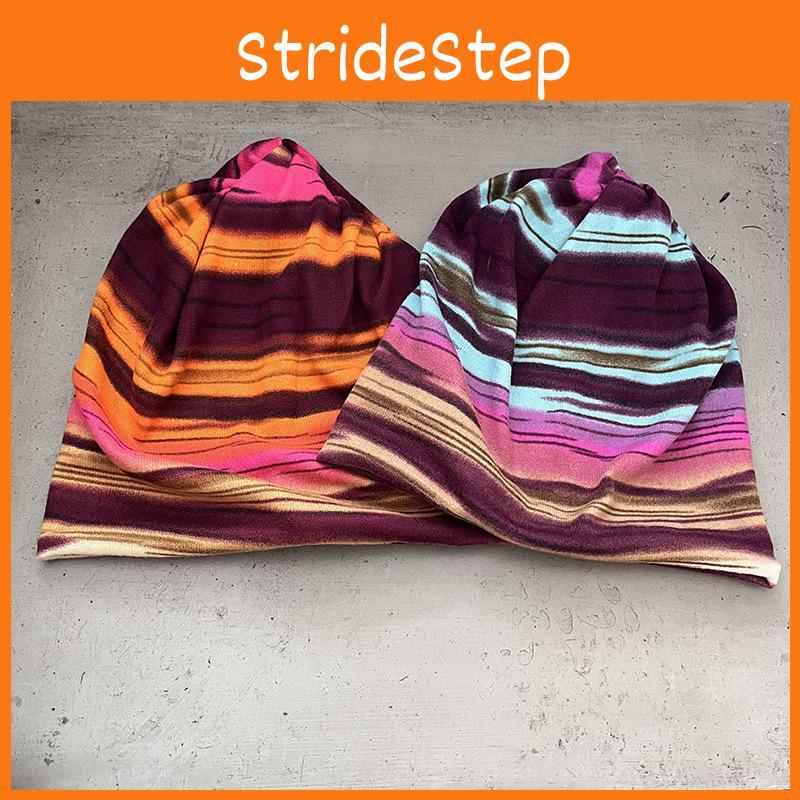 Unisex Knit Hat With Stripe Print No Brim Design For Winter Activities Outdoor