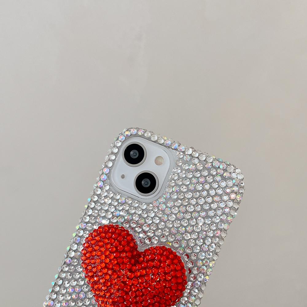 Glitter Diamond Crystal 3D Heart Stand Holder Phone Case for IPhone 15 14 16 plus 13 12 Air 17 Pro Max 11 Shockproof Bling Cover