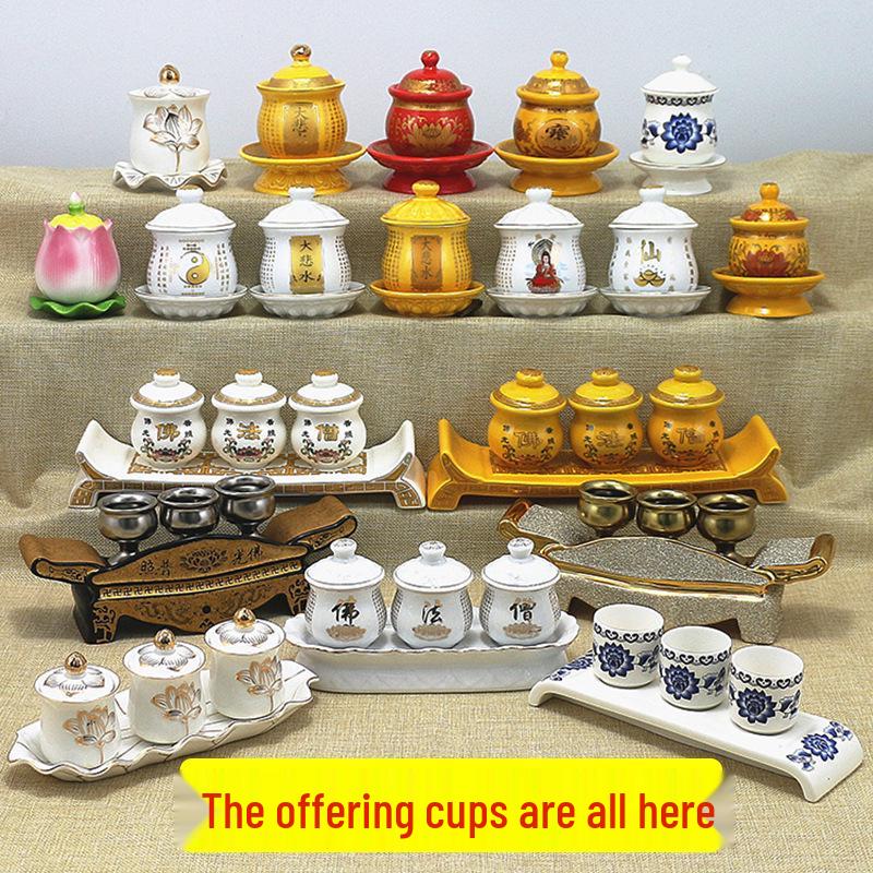 Keramische Opferbecher für Buddha, Guanyin und den Gott des Reichtums - Klein, Perfekt für Weihwasser und zum Anziehen von Reichtum.