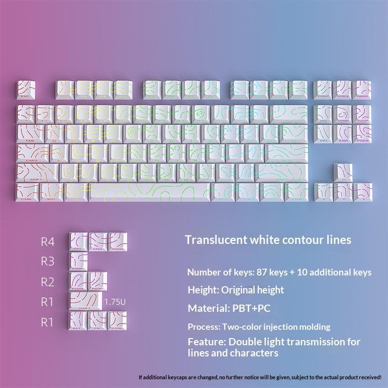 Топографические кейкапы Линии рельефа просвечивают PBT Профиль Cherry Боковая печать С подсветкой Для MX Игровой Механическая клавиатура