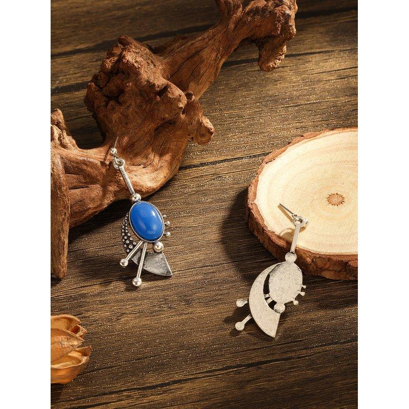 Vintage Bohemian Sapphire Long Pendant Earrings for Women's Vacation Jewelry