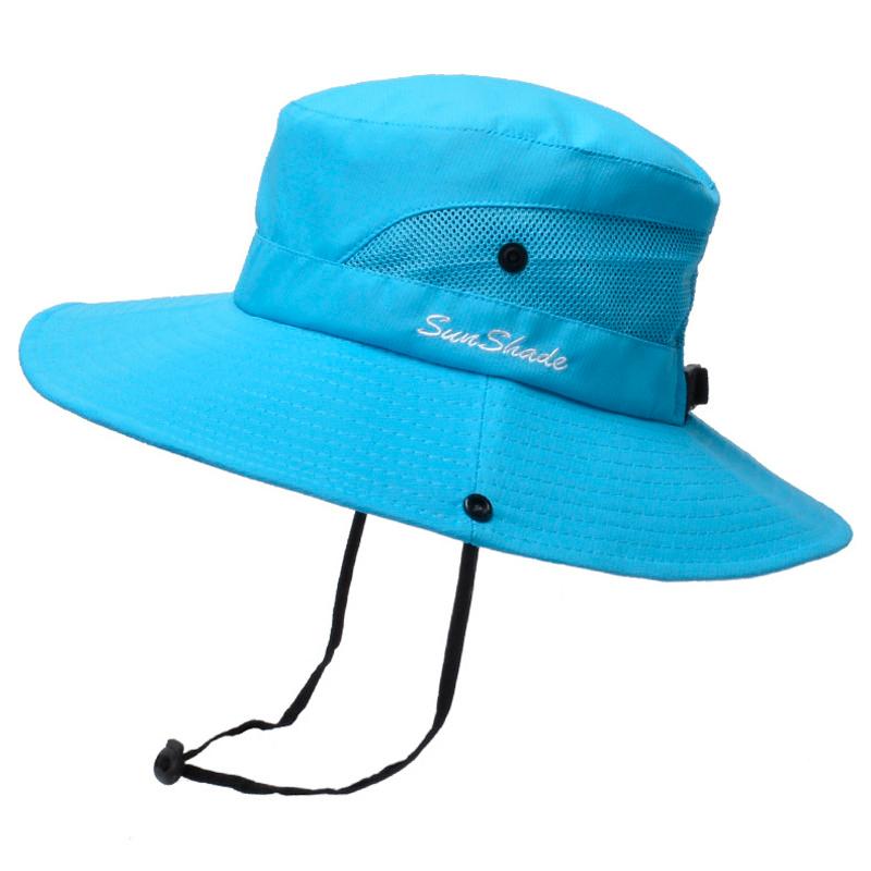 Summer Quick-drying Anti-UV Sun Hats Wide Brim Sunscreen Bucket Hats Panama Cap Breathable Mesh Drawstring Adjustable Hiking Hat