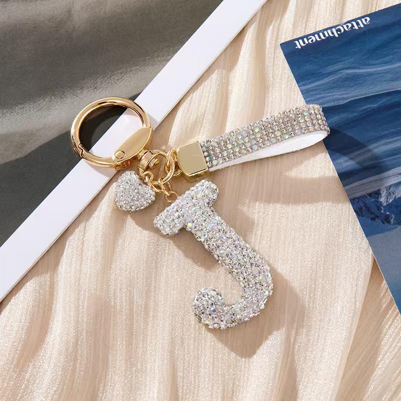 White Initial Keychain Shiny Cute A-Z Letter Key Chain Backpack Car Key Accessories Lanyard Couple Name Letter Pendant Gift