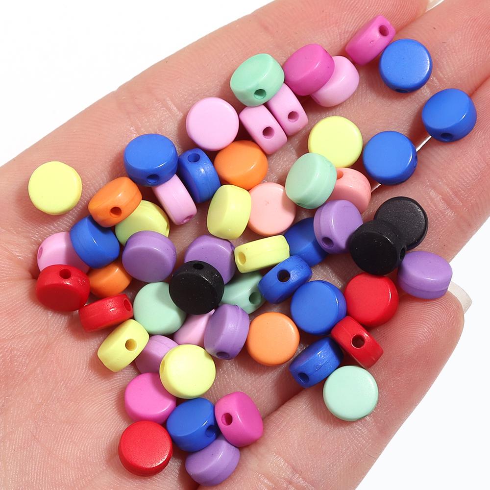 100pcs 7mm Acrylic Beads Solid Color Flat Round Loose Spacer Beads For Jewelry Making DIY Handmade Bracelet Necklace Accessories