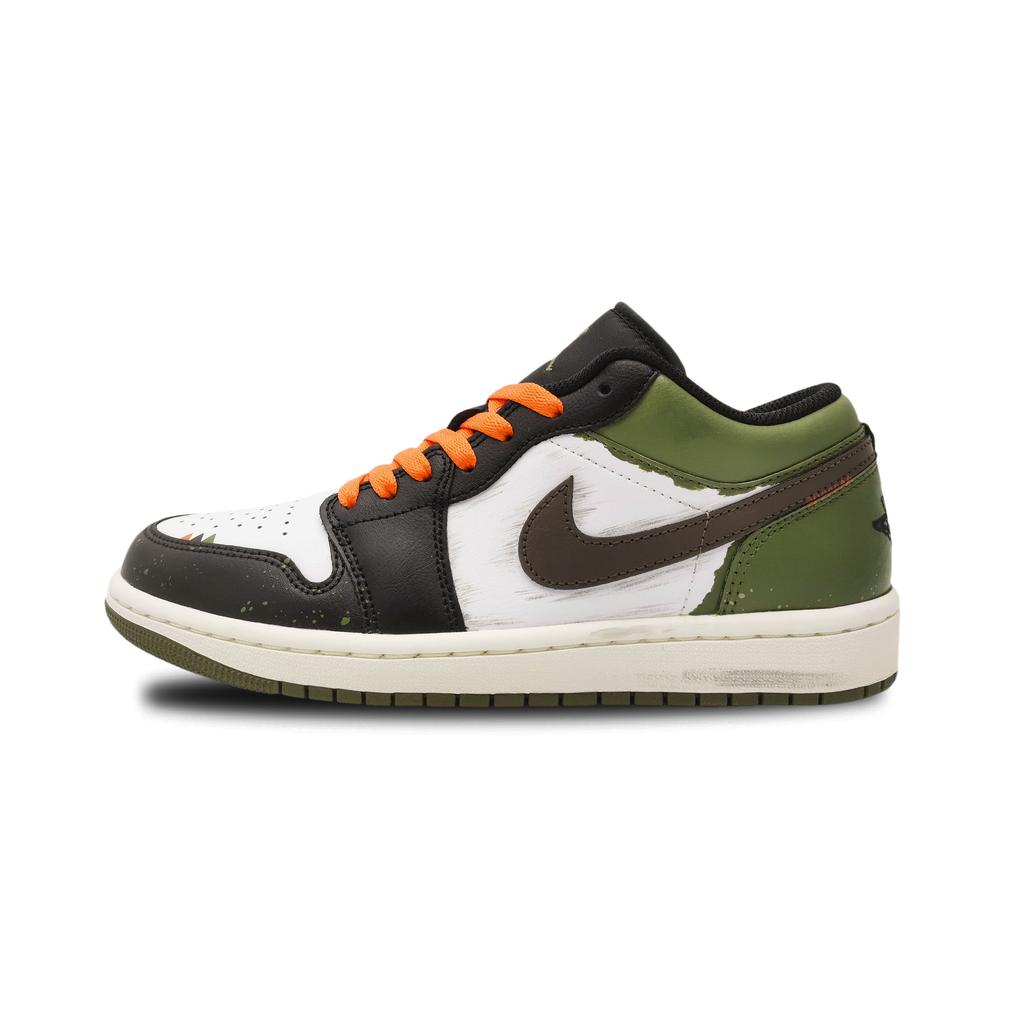 Jordan Air Jordan 1 Slip Resistant Abrasion Resistant Low Top Vintage Basketball Shoes Unisex Black White Green 553558-092(Team188-)