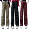 Ankela Women's Wide Leg Red Work Pants - Multi-Pocket, Straight Leg Casual Sports Pants for Autumn/Winter 2026.