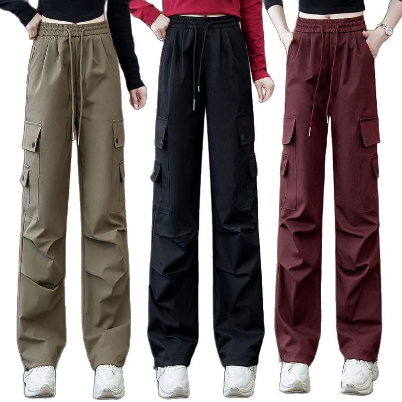 Ankela Women's Wide Leg Red Work Pants - Multi-Pocket, Straight Leg Casual Sports Pants for Autumn/Winter 2026.