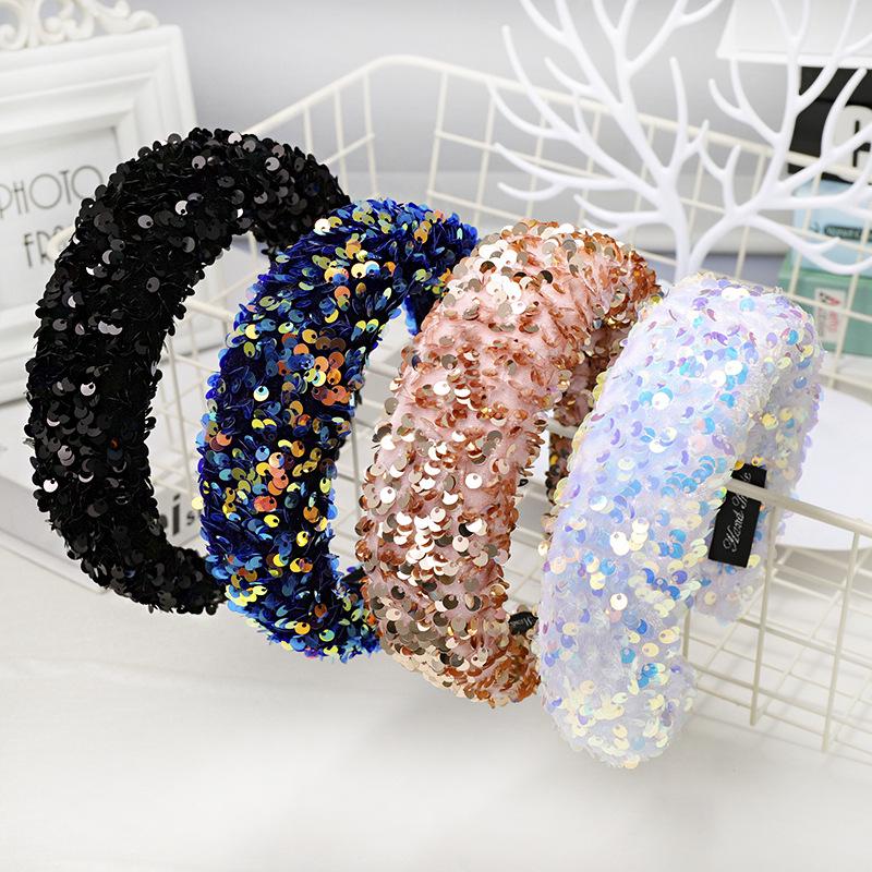 Fashion Hair Accessories Sequin Fabric Sponge Plastic Hairband Headband Hair Band for Women