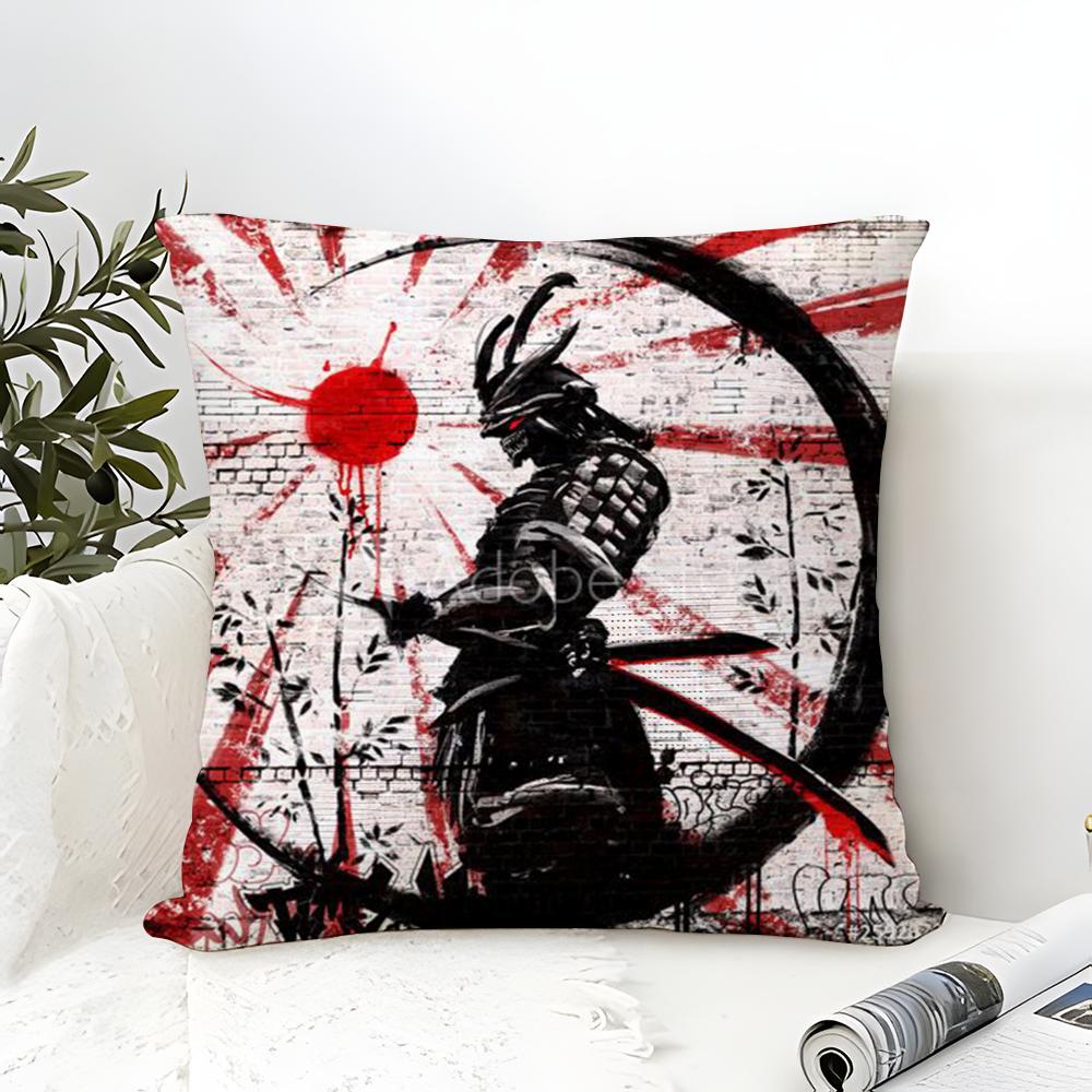 Classic And Handsome Shogun Samurai Pattern Pillow Case Linen Pillow Case Sofa Home Decor Cushion Cover Cushion Cove