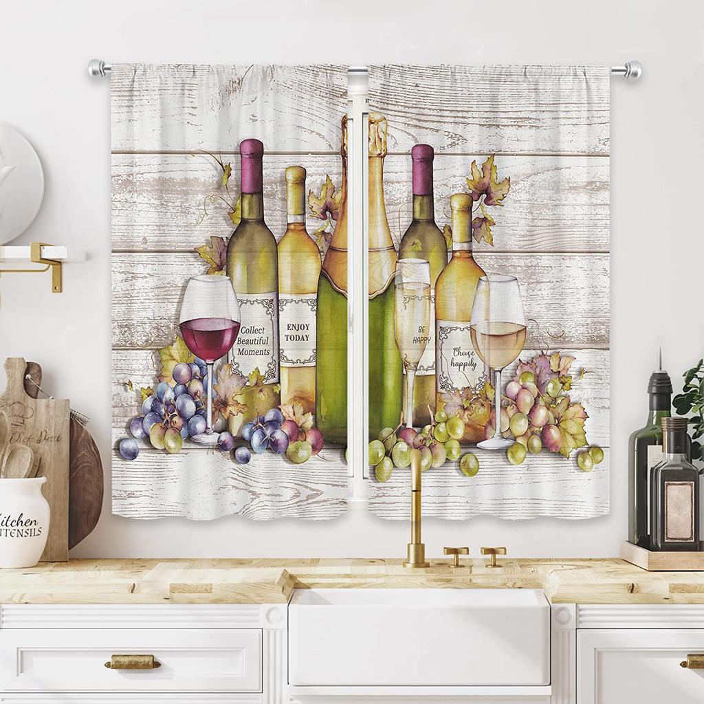 Red Wine Wood Barrel Window Curtains, Fruit and Vegetable Curtains, Bedroom, Living Room, Bathroom, Kitchen, Door Hall