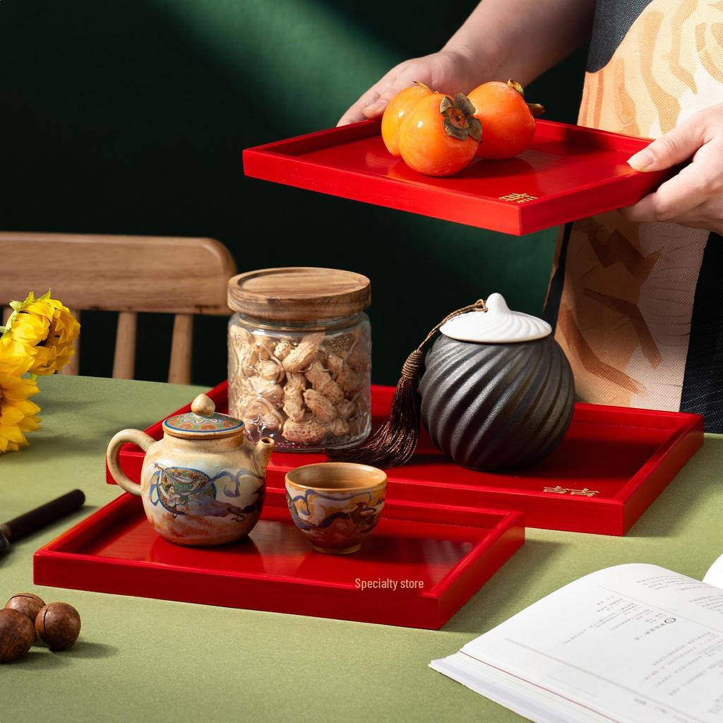 Massivholz Retro Rote Doppel-Glück Schale - Hochzeits-Teeservice & Neujahrs-Trockenfrucht-Platte