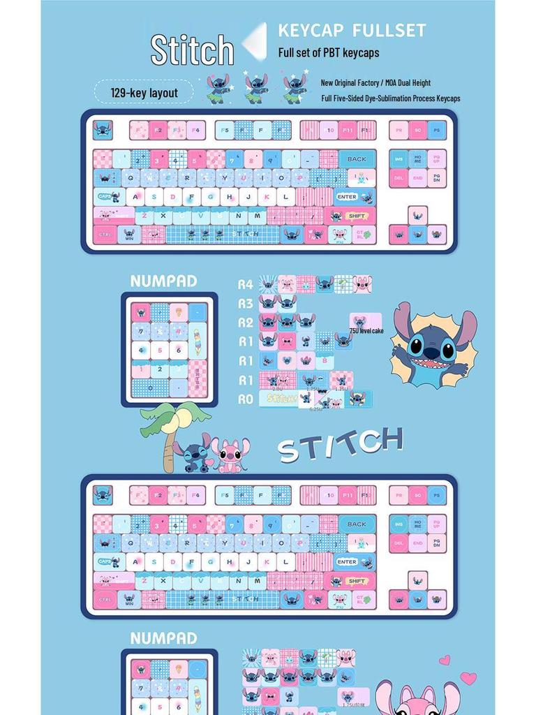 Stitch MOA Original Height PBT Dye-Sublimation Lilo & Stitch Mechanical Keyboard Full Keycap Set